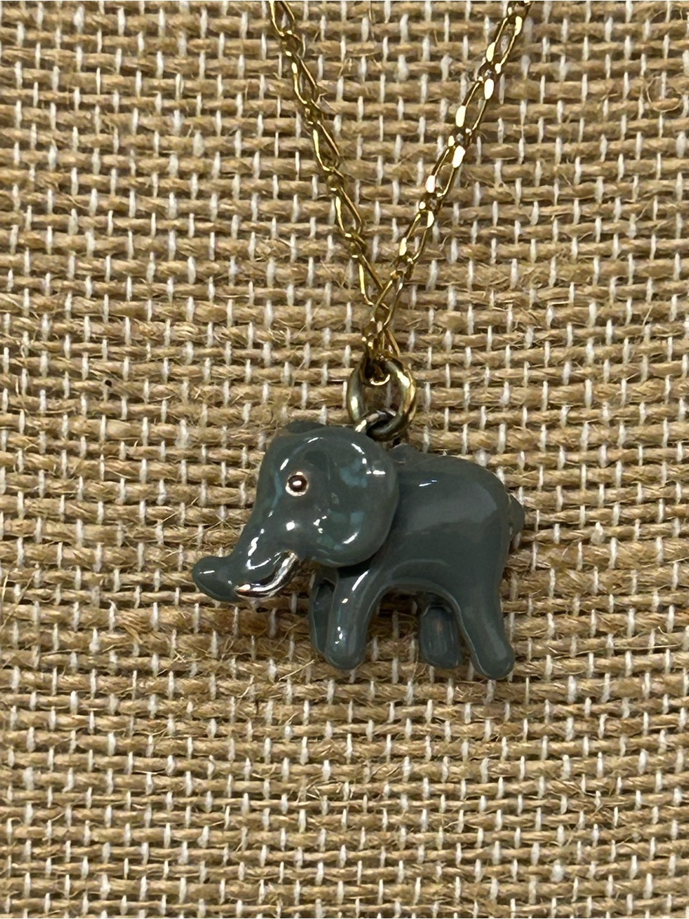 J. Crew gold tone necklace with small ceramic elephant with jewel eyes - Picture 3 of 6